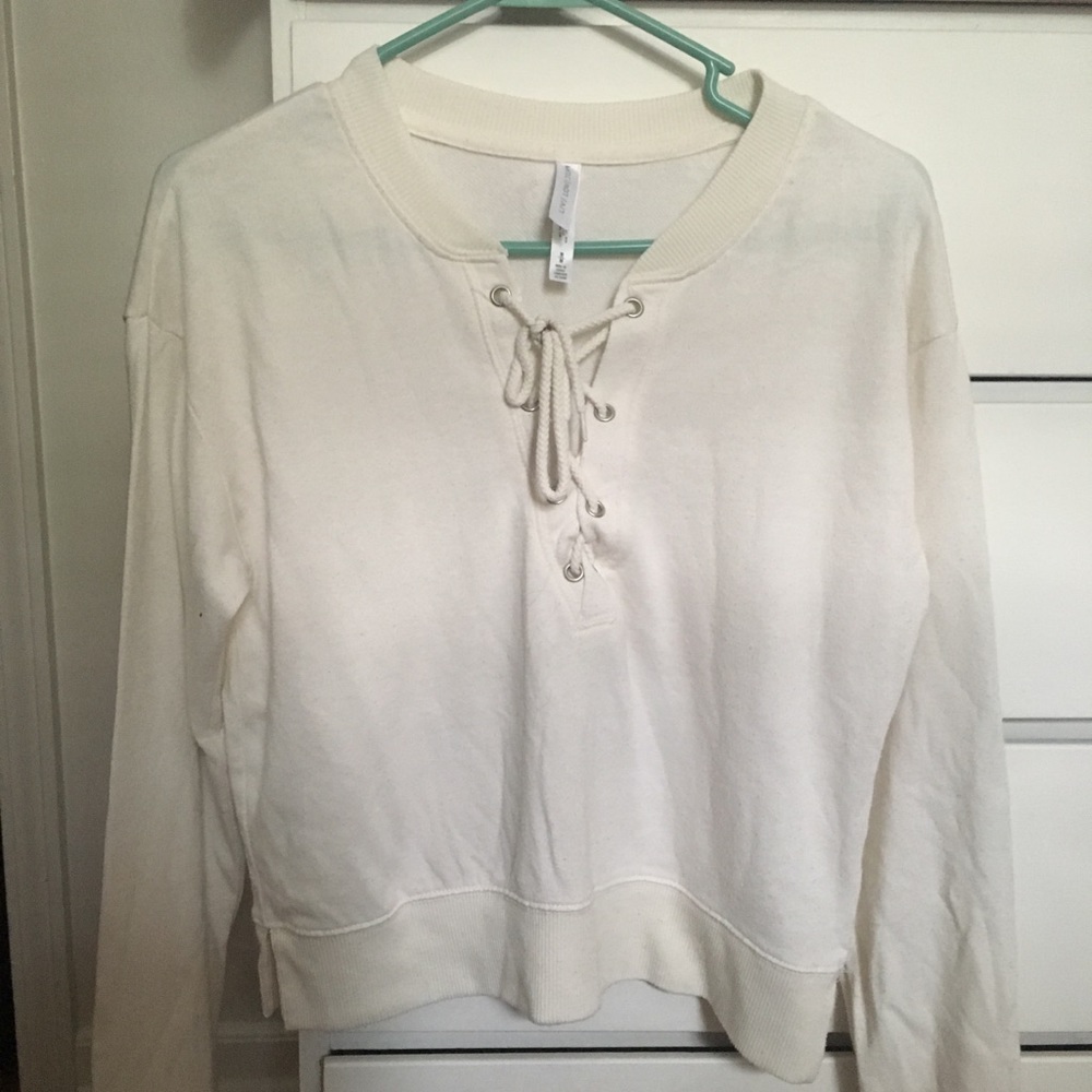 White Tie-Front Cropped Sweater